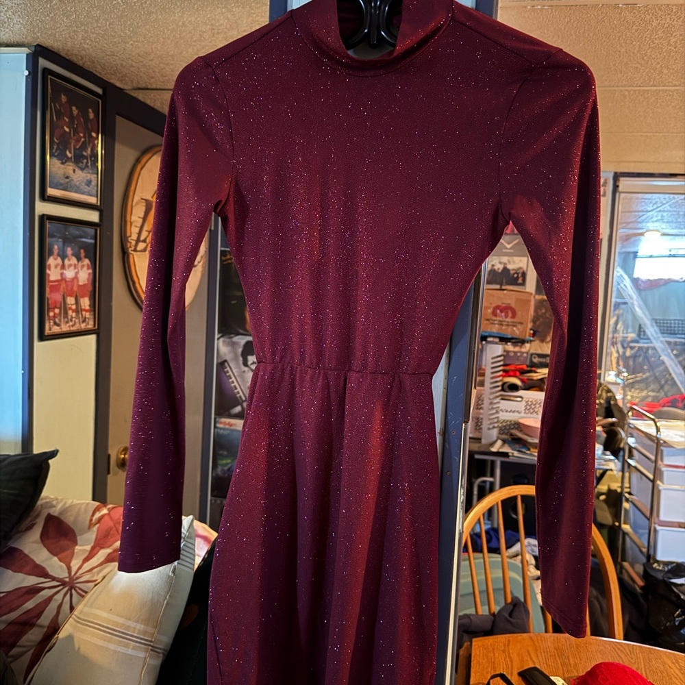 Lucy in the Sky Sparkling Maroon Long Sleeve Dress